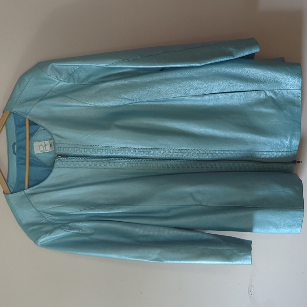 Azure blue vintage leather jacket Roamans plus size 34W